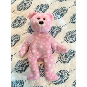 TY BEANIE BABY BABIES TEDDY BEAR PINK POLKA DOT FIZZ
